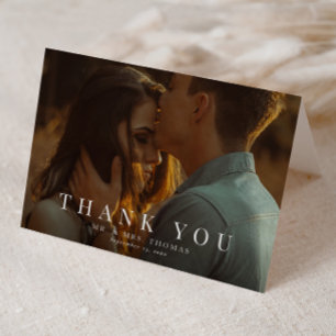 Elegante Typografie Minimale Foto-Hochzeit Dankeskarte