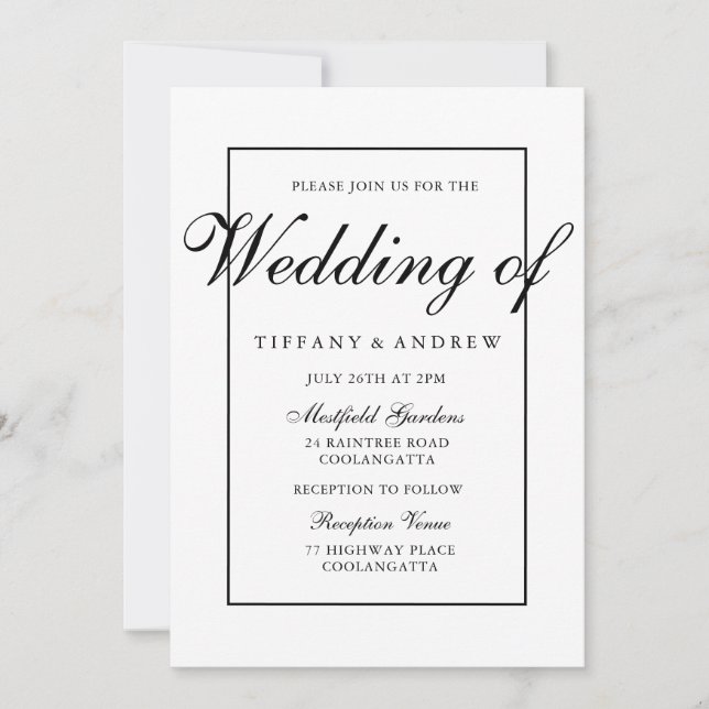 Elegante Typografie Moderne Einladung zur Hochzeit (Vorderseite)