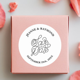 Elegante Typografie Moderne Hochzeit "Save the Dat Runder Aufkleber