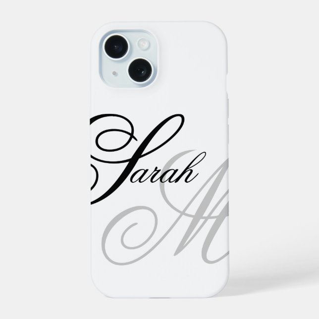 Elegante Typografie Monogram iPhone 15 Hülle (Rückseite)