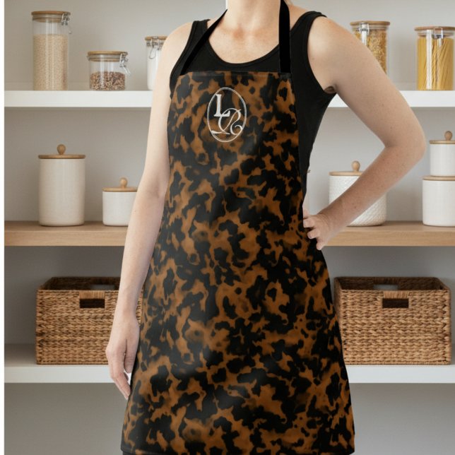 Elegante Typografie Monogram Tortoise-Muschel Schürze (Add a touch of chic charm to your home with this Elegant Typography Monogram Tortoise Shell Apron!)