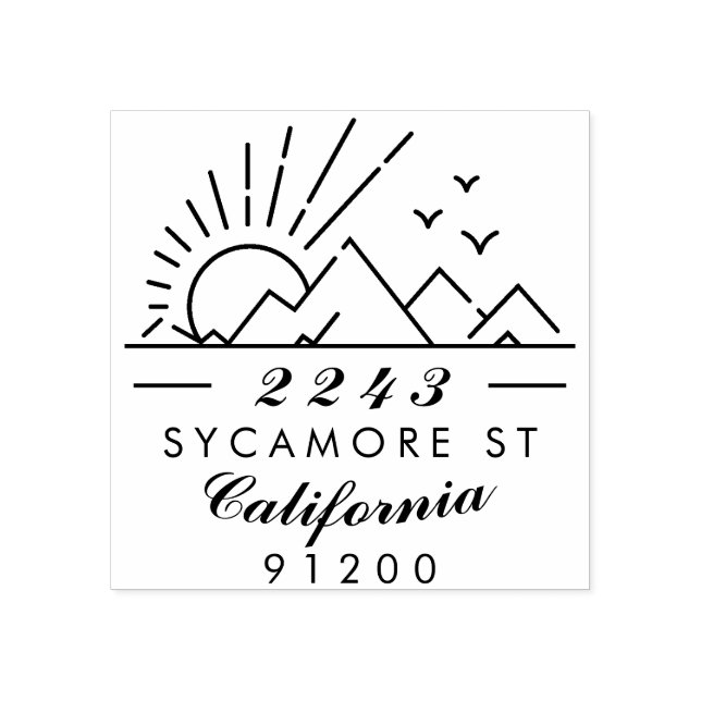 Elegante Typografie Mountain Sunset Rücksendeadres Gummistempel (Prägung)