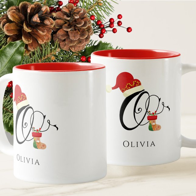 Elegante Typografie Name Anfangsbuchstabe O Weihna Zweifarbige Tasse (Von Creator hochgeladen)