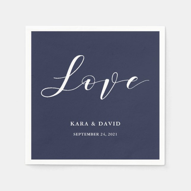 Elegante Typografie | Navy Blue Wedding Liebe Serviette (Vorderseite)