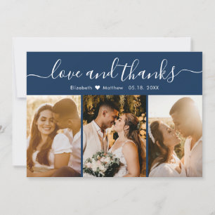 Elegante Typografie Navy-Multiple-Foto-Hochzeit  Dankeskarte