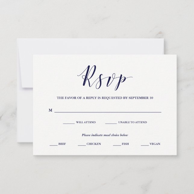 Elegante Typografie | Navy UAWG with Meal Choice RSVP Karte (Vorderseite)