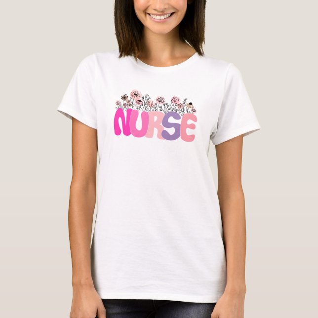 Elegante Typografie "Nurse" mit pulsierender Blüte T-Shirt (Vorderseite)