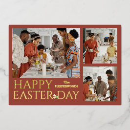 elegante Typografie Osterfamilie drei Foto Folien Feiertagskarte