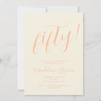 Elegante Typografie Peach 50. Geburtstag Einladung