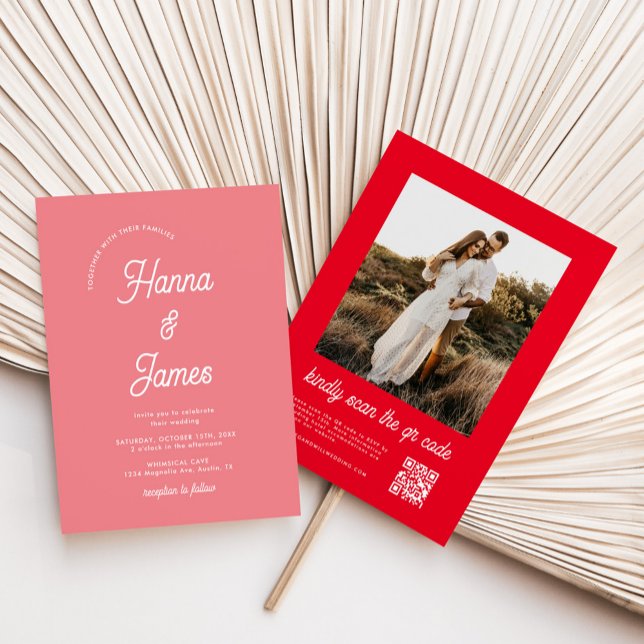 Elegante Typografie Pink Retro Hochzeit Einladung (Von Creator hochgeladen)