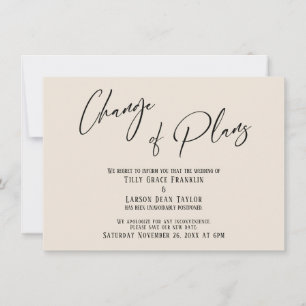 Elegante Typografie Planänderung Creme Karte