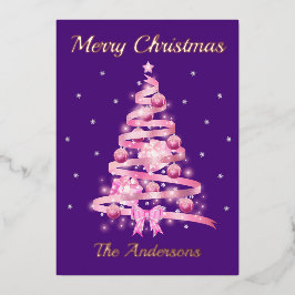 Elegante Typografie Rosa Weihnachtsname Folien Feiertagskarte