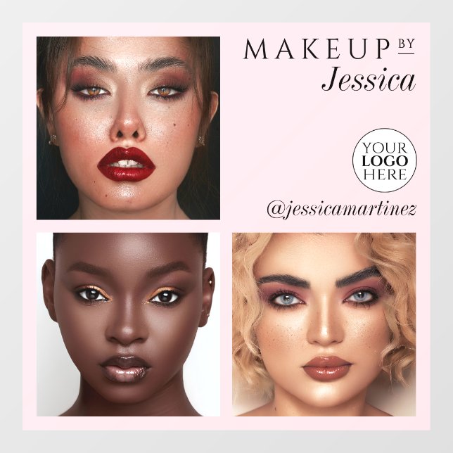 Elegante Typografie Rosé 3-Foto-Logo Make-up Fensteraufkleber (Blatt)