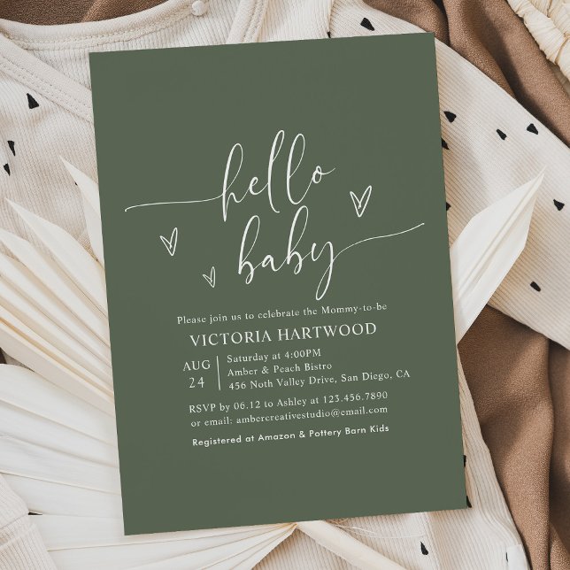 Elegante Typografie Sage Green Baby Shower Einladung (Von Creator hochgeladen)