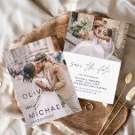 Elegante Typografie Save the Date Foto Minimalisti<br><div class="desc">Hochzeit Speichern Sie die Datumskarten,  die ein Foto auf der Vorder- und Rückseite haben. Die Save the Date-Karten enthalten eine moderne,  handgeschriebene,  kursive Schriftzeichen-Typografie,  die elegant,  einfach und modern nach einem einfachen Hochzeitstag-Fest zu verwenden sind.</div>