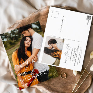 Elegante Typografie Save the Date Foto Minimalisti Postkarte