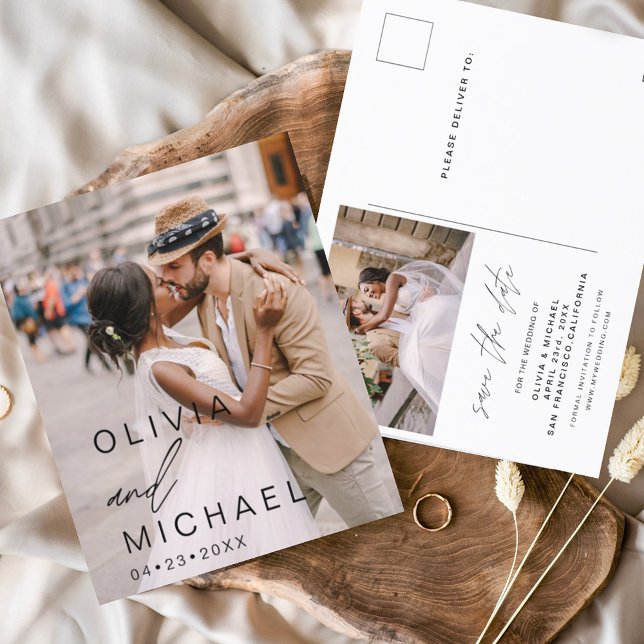 Elegante Typografie Save the Date Foto Minimalisti Postkarte (Von Creator hochgeladen)