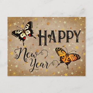Elegante Typografie Schmetterling Sterne Rustikal Feiertagspostkarte