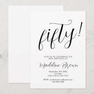 Elegante Typografie Schwarz-weiß 50. Geburtstag Einladung