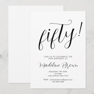 Elegante Typografie Schwarz-weiß 50. Geburtstag Einladung
