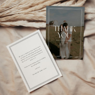 Elegante Typografie Schwarz-Weiß-Foto-Hochzeit Dankeskarte