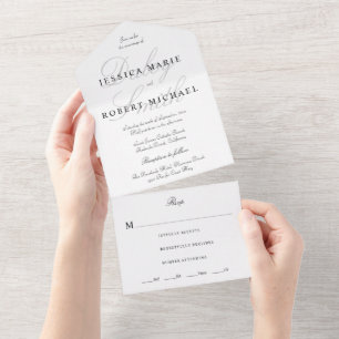 Elegante Typografie - Schwarz & Weiß Hochzeit All In One Einladung