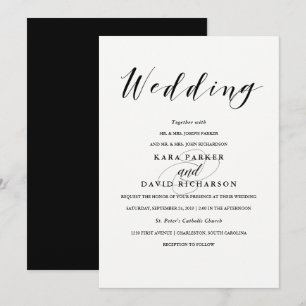 Elegante Typografie   Schwarz-Weiß-Hochzeit Einladung