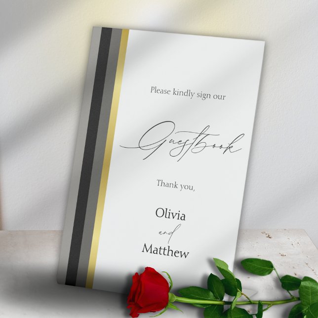 Elegante Typografie Schwarz-weiße Goldstreifen-Hoc Sockelschild (Von Creator hochgeladen)