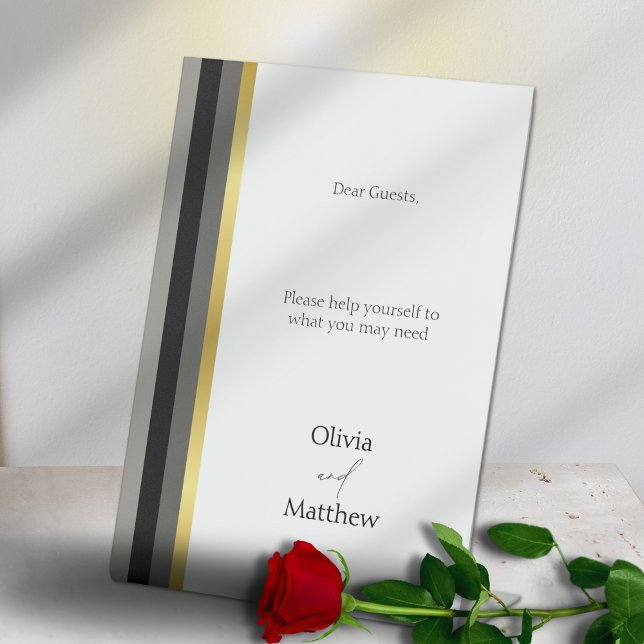 Elegante Typografie Schwarz-weiße Goldstreifen-Hoc Sockelschild (Von Creator hochgeladen)