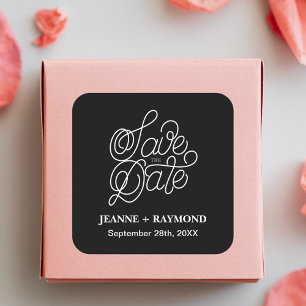 Elegante Typografie Schwarze Hochzeit "Save the Da Quadratischer Aufkleber