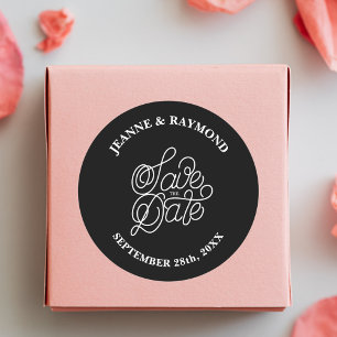 Elegante Typografie Schwarze Hochzeit "Save the Da Runder Aufkleber