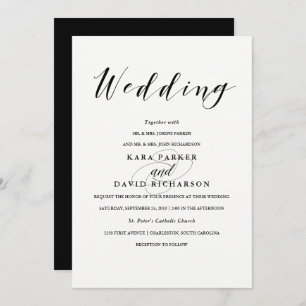 Elegante Typografie Schwarze und Weiße Hochzeit Einladung