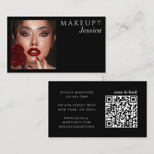 Elegante Typografie Schwarzer QR-Code Foto Make-up Visitenkarte