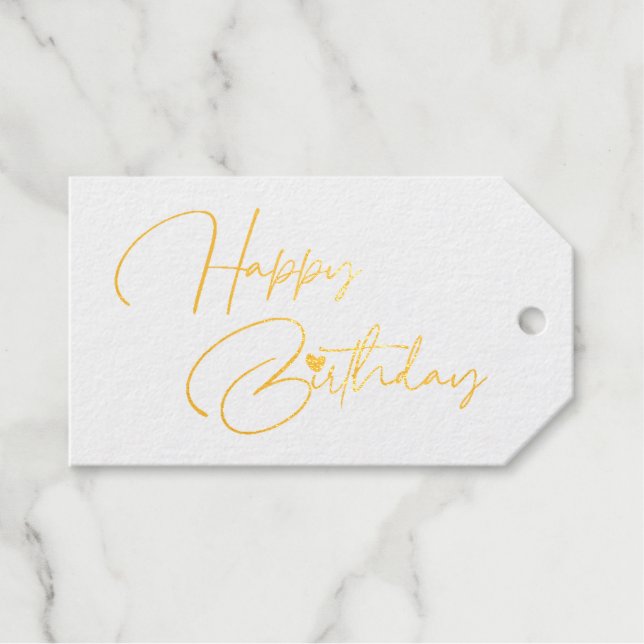 Elegante Typografie Script Happy Birthday Gold Geschenkanhänger (Vorderseite (Horizontal))