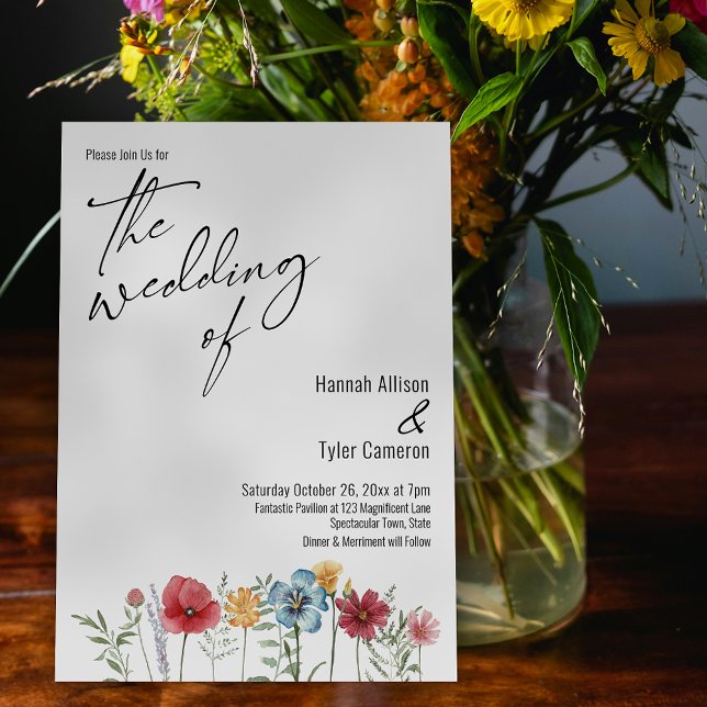 Elegante Typografie Wasserfarben Wildblume Hochzei Einladung (Von Creator hochgeladen)