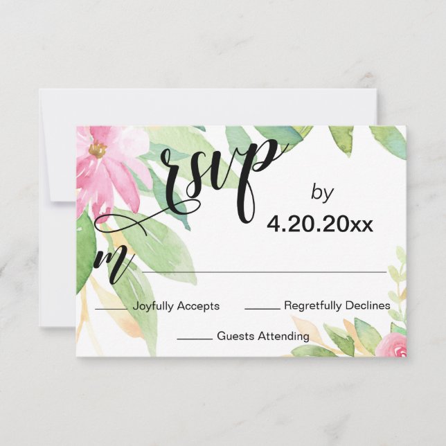 Elegante Typografie Watercolor Pink Blumenzehen RSVP Karte (Vorderseite)