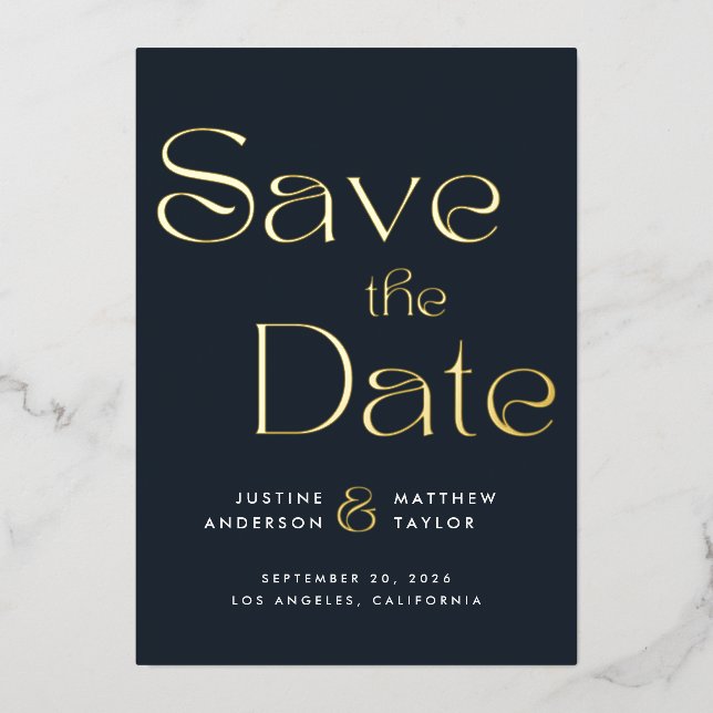 Elegante Typografie Wedding Save the Date Folieneinladung (Vorderseite)