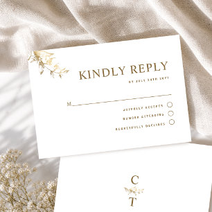 Elegante Typografie, Weiße und Goldene Hochzeits-R RSVP Karte