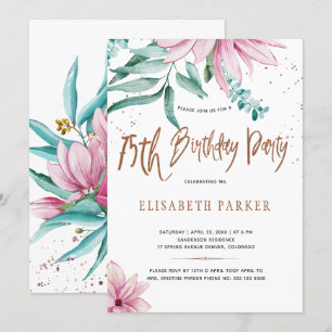 Elegante Typografie zum 75. florale Geburtstagsfei Einladung