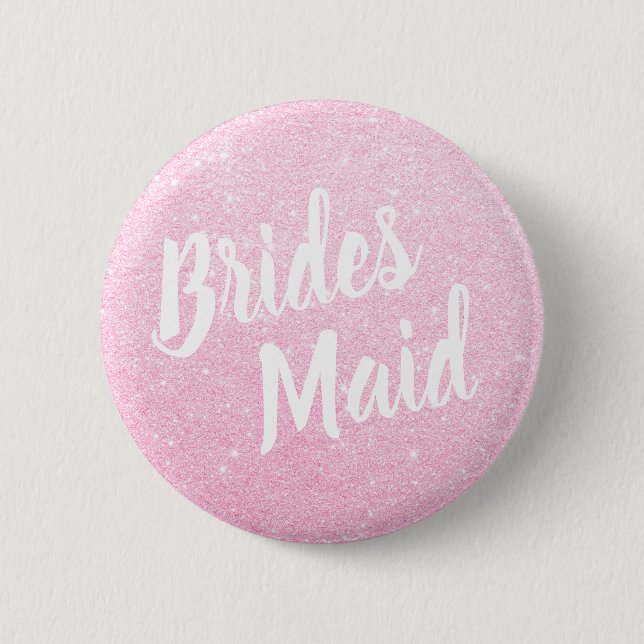 Elegante u. moderne RosengoldGlitterbrautjungfer Button (Vorderseite)