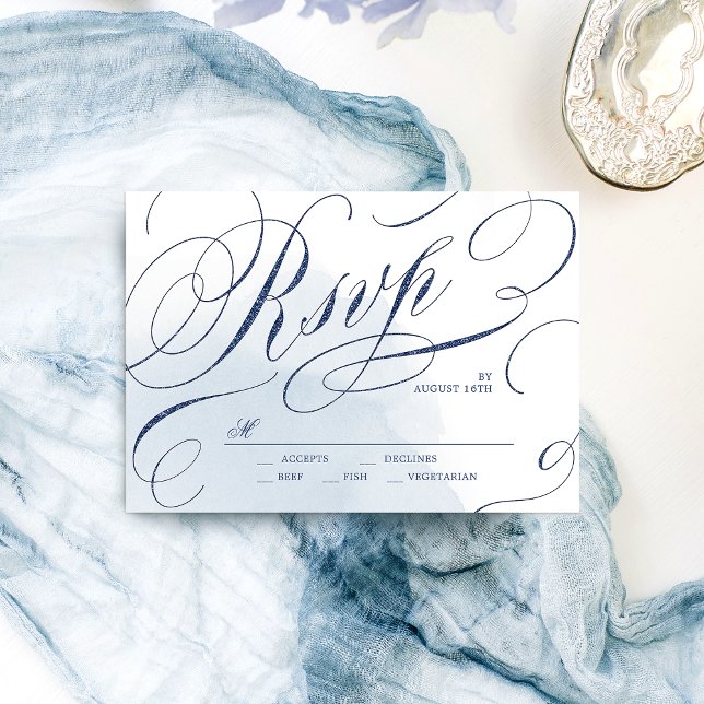 Elegante UAWG für Hochzeiten in der Marine RSVP Karte (Elegant navy calligraphy vintage wedding RSVP)