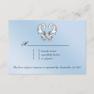 Elegante UAWG Reply Card Vintag Jewel Heart Blue RSVP Karte
