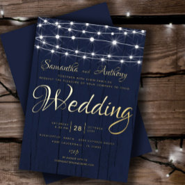 Elegante UAWG Wedding Gold & Navy String Lights Folieneinladung