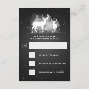 Elegante UAWG Wedding Winter Deer Sparkle Black RSVP Karte