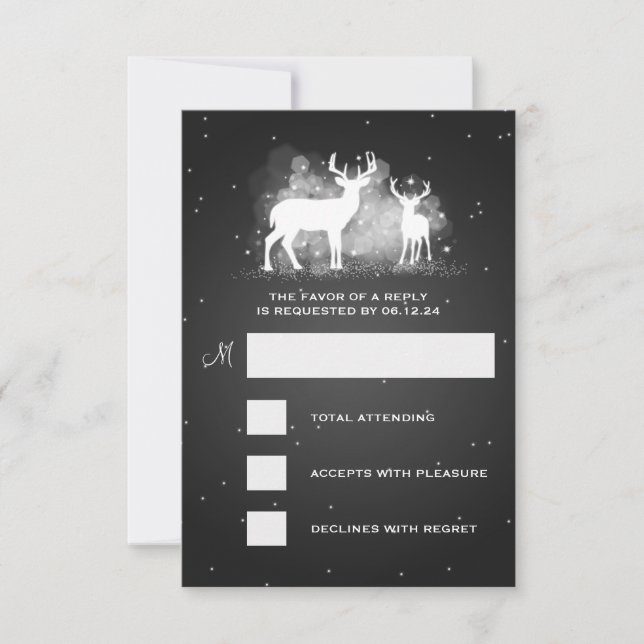 Elegante UAWG Wedding Winter Deer Sparkle Black RSVP Karte (Vorderseite)