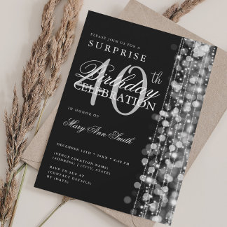 Elegante Überraschung 40. Geburtstag Glitzern Silv Einladung
