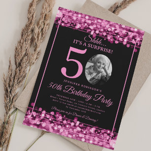 Elegante Überraschung Foto 50. Geburtstag Hot Pink Einladung