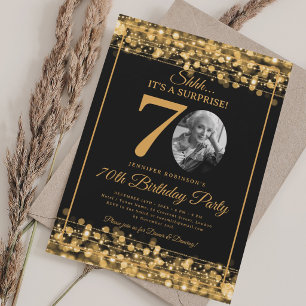 Elegante Überraschung Foto 70. Geburtstag Gold Gla Einladung