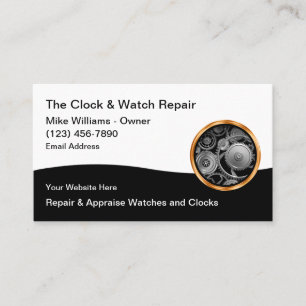 Elegante Uhr- und Uhrreparatur & -bewertung Visitenkarte