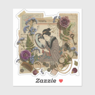 Elegante Ukiyoe-Collage-Kunst – Vintage-JP-Schönhe Aufkleber